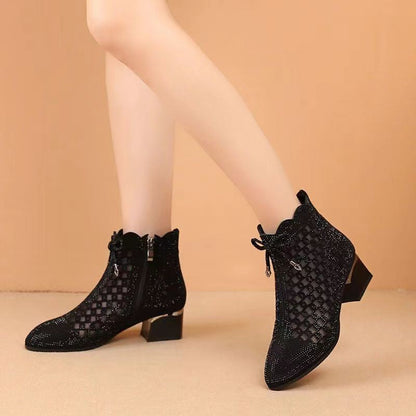 Stivaletti Donna in Mesh con Tacco e Chiusura con Zip Eleganti