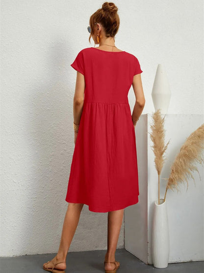 Abito Midi Donna Manica Corta Tasche Casual