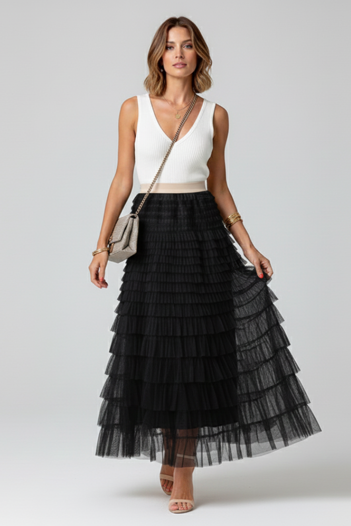 Gonna Midi Donna in Tulle Multistrato