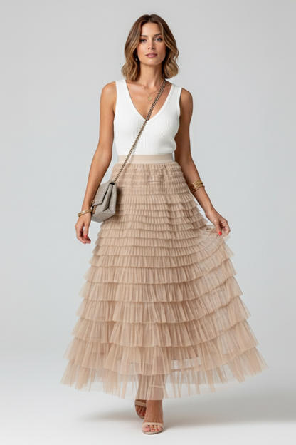 Gonna Midi Donna in Tulle Multistrato