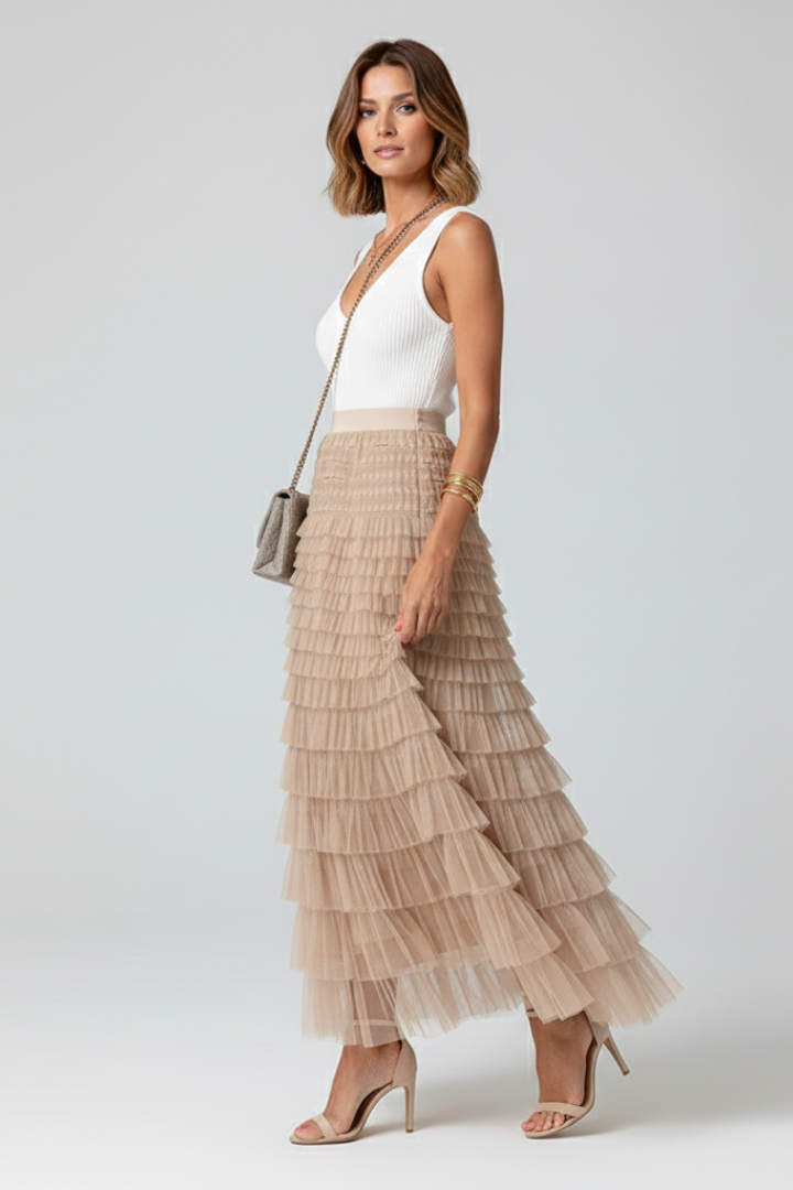 Gonna Midi Donna in Tulle Multistrato