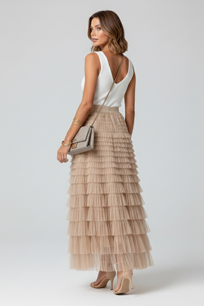 Gonna Midi Donna in Tulle Multistrato