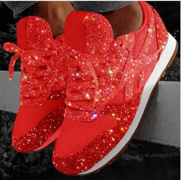 Sneaker Donna Casual con Lacci e Dettagli Glitter