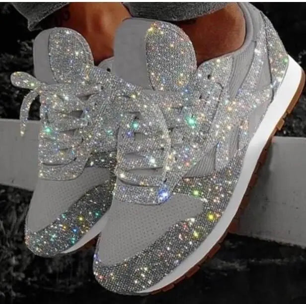 Sneaker Donna Casual con Lacci e Dettagli Glitter