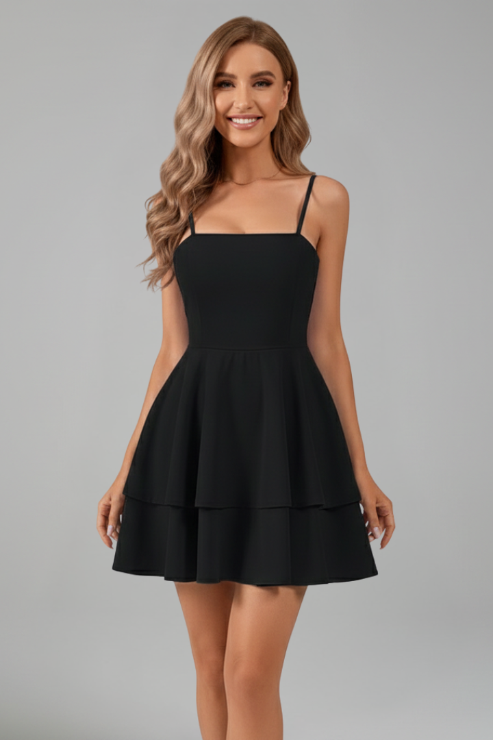 Abito Mini Donna con Spalline Sottili e Gonna Svasata