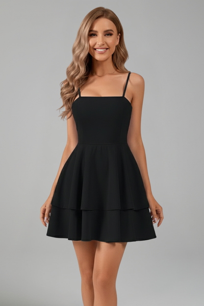 Abito Mini Donna con Spalline Sottili e Gonna Svasata