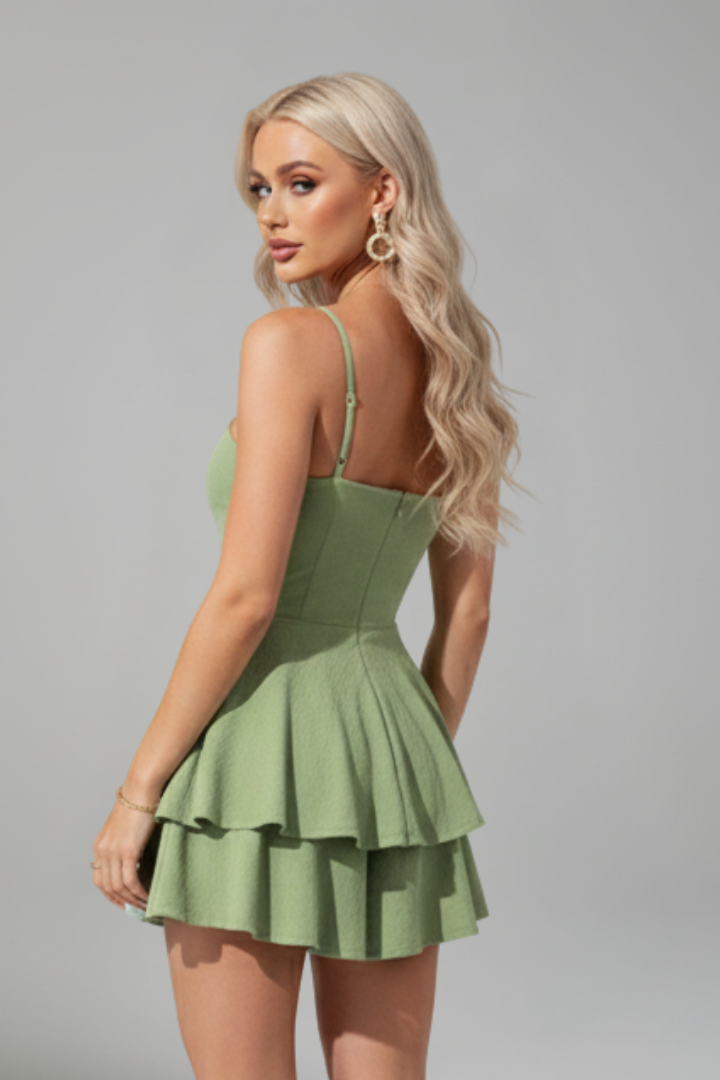 Abito Mini Donna con Spalline Sottili e Gonna Svasata