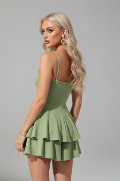 Abito Mini Donna con Spalline Sottili e Gonna Svasata