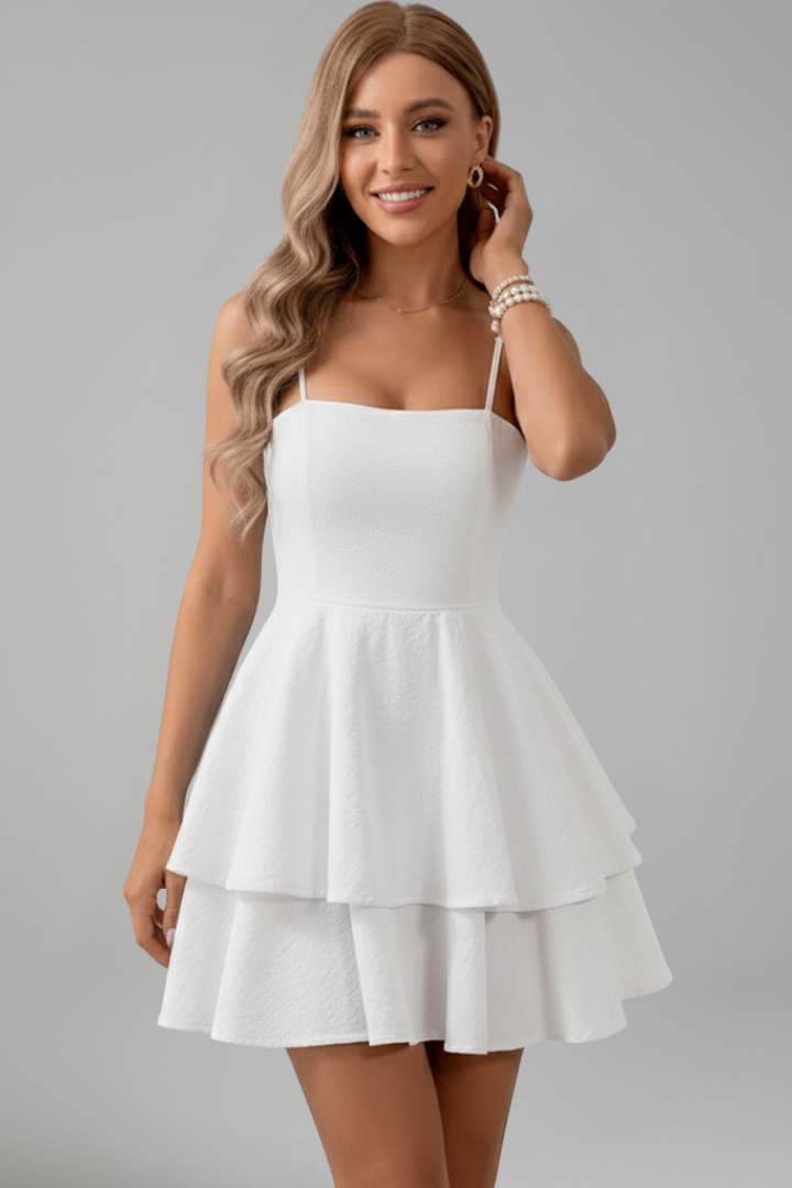 Abito Mini Donna con Spalline Sottili e Gonna Svasata