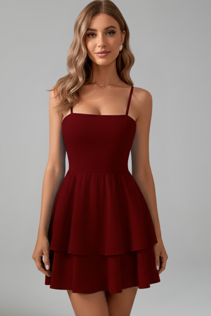 Abito Mini Donna con Spalline Sottili e Gonna Svasata