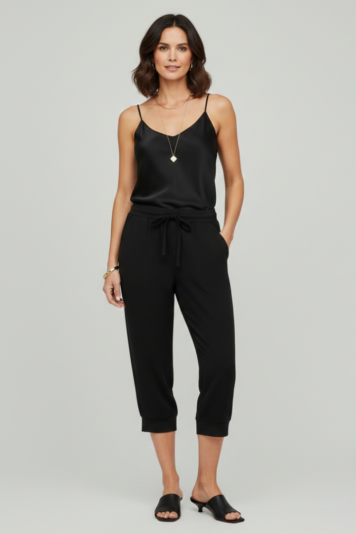 Pantaloni Capri Donna con Coulisse e Tasche Laterali
