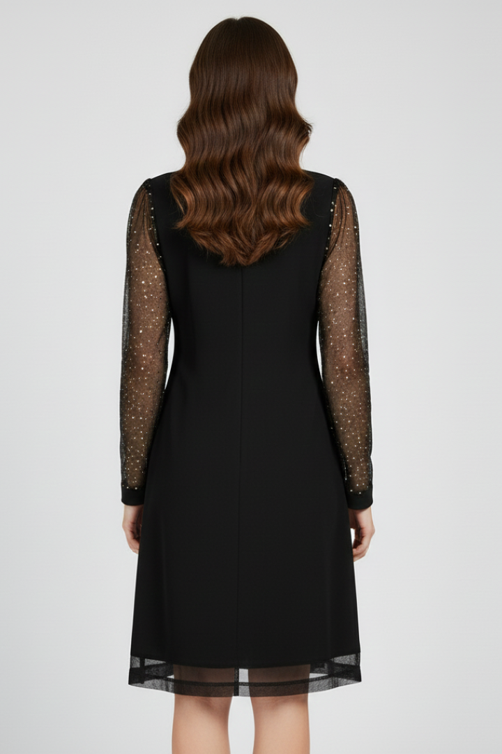 Abito Cocktail Donna Scollo a V Maniche con Paillettes