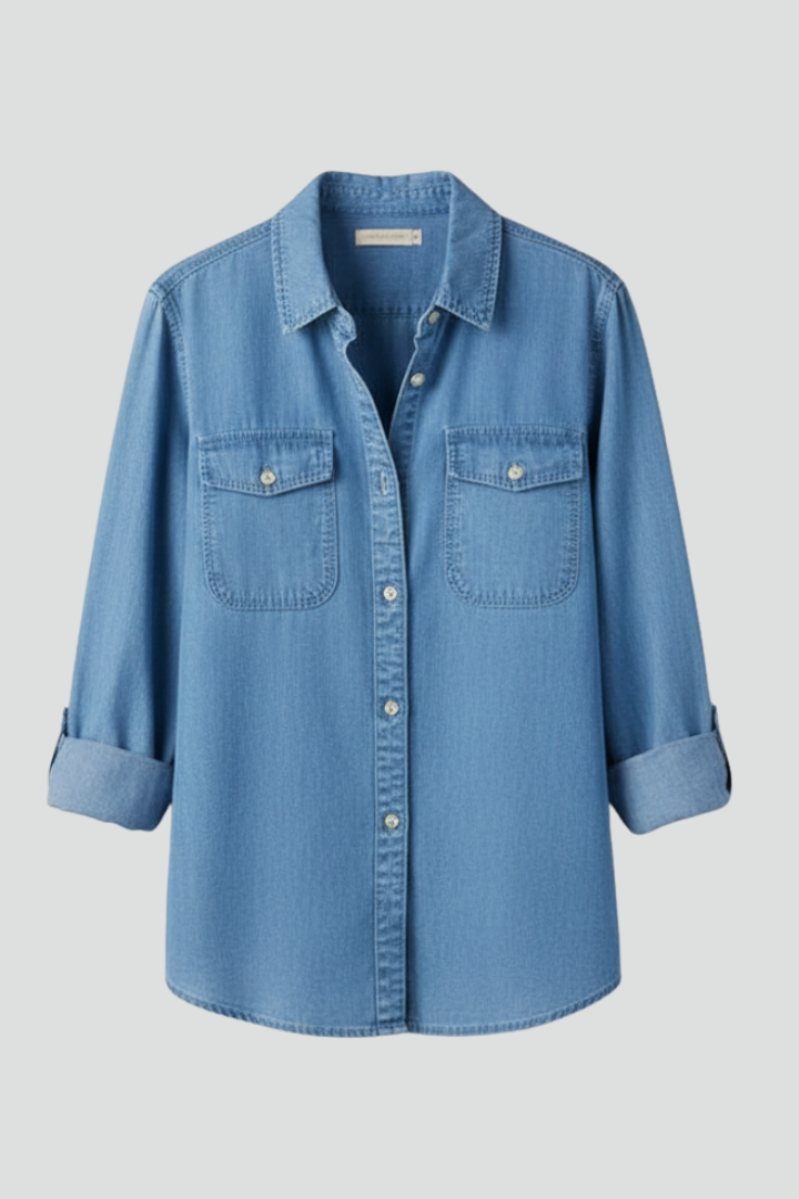 Camicia Jeans Donna con Bottoni Frontali e Maniche Lunghe - Brentozzi