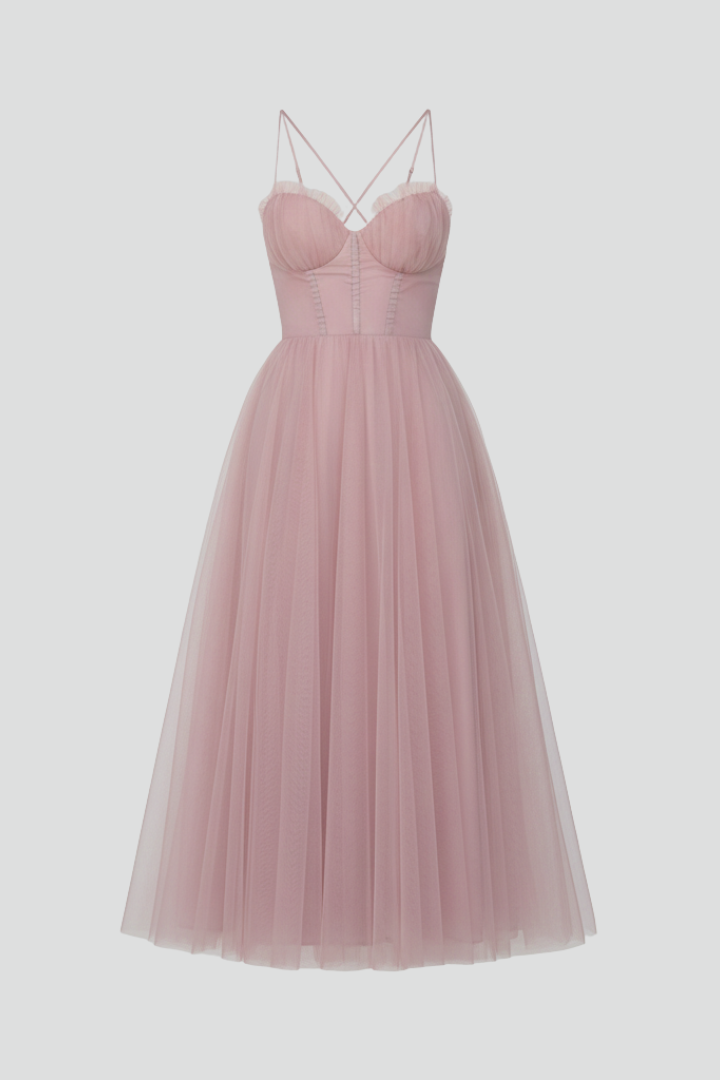 Abito Donna Svasato Senza Spalline Gonna in Tulle - Brentozzi