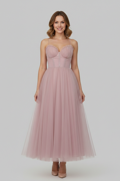 Abito Donna Svasato Senza Spalline Gonna in Tulle