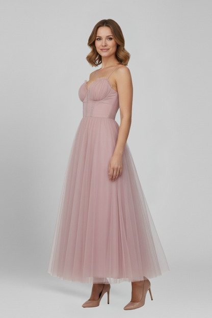 Abito Donna Svasato Senza Spalline Gonna in Tulle