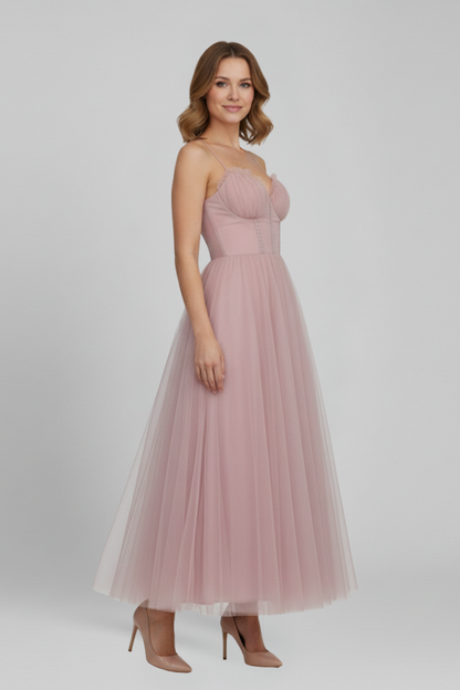Abito Donna Svasato Senza Spalline Gonna in Tulle