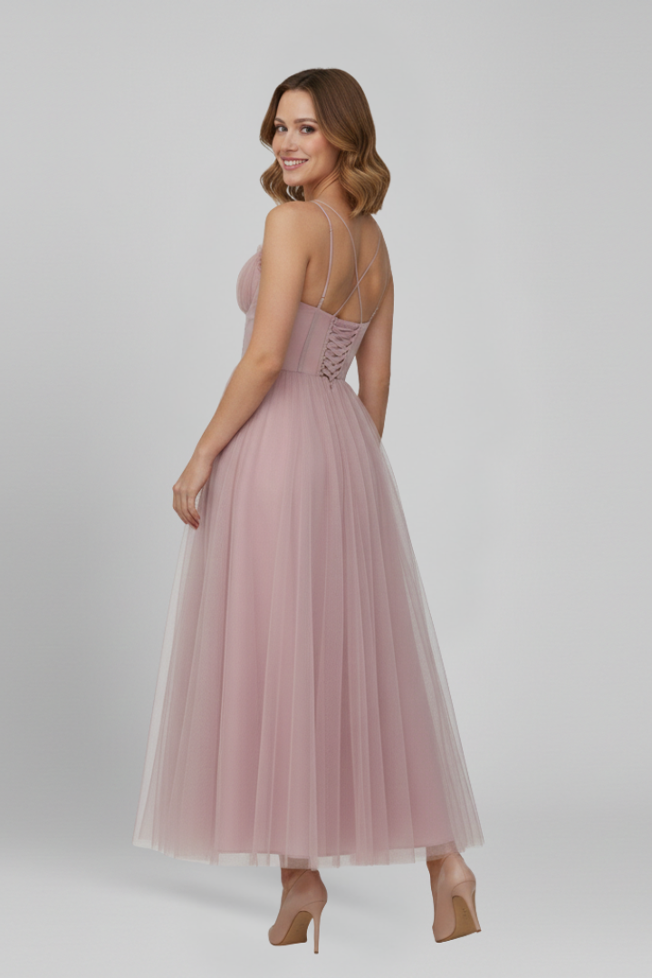 Abito Donna Svasato Senza Spalline Gonna in Tulle