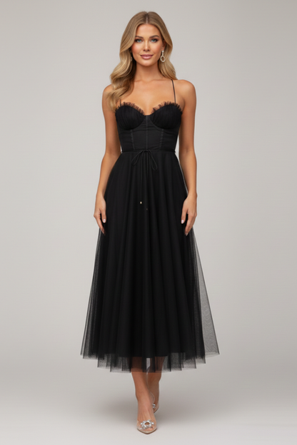 Abito Donna Svasato Senza Spalline Gonna in Tulle