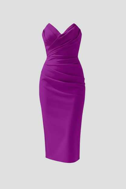 Abito Donna Smanicato Scollo Strapless Gonna Arricciata - Brentozzi