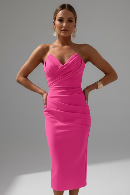 Abito Donna Smanicato Scollo Strapless Gonna Arricciata