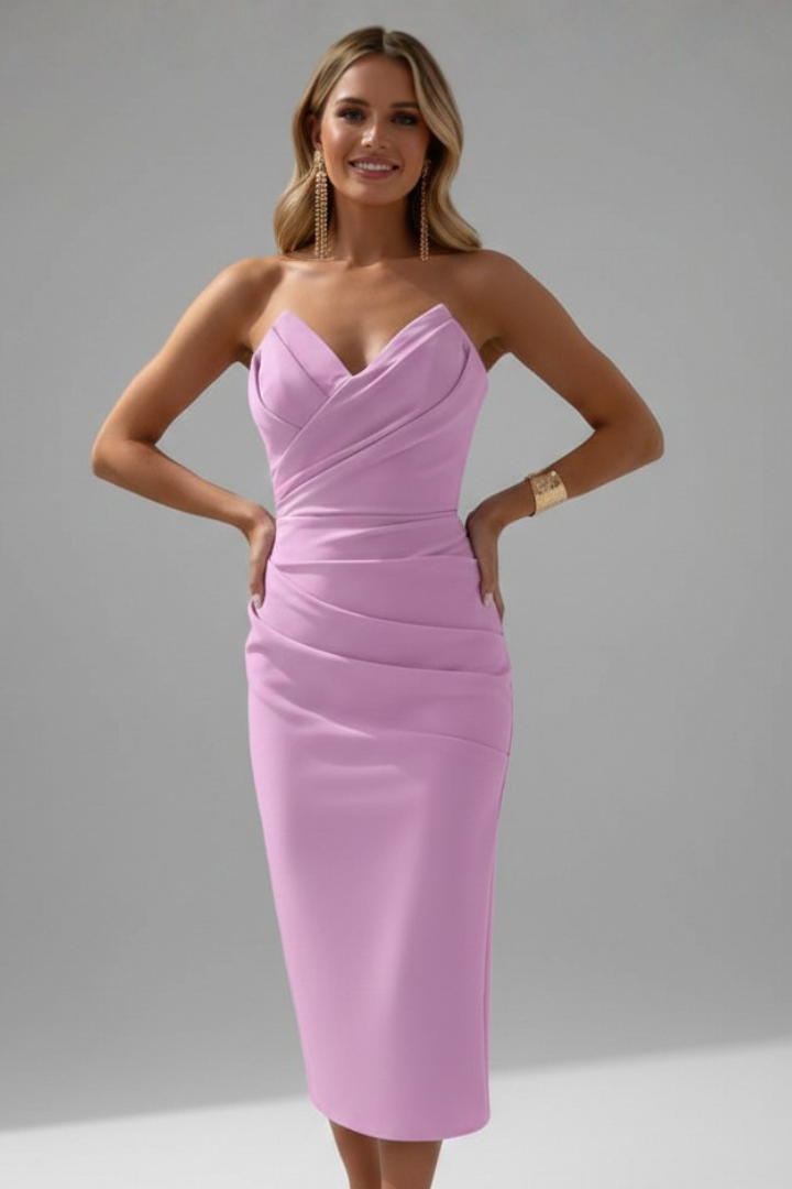 Abito Donna Smanicato Scollo Strapless Gonna Arricciata