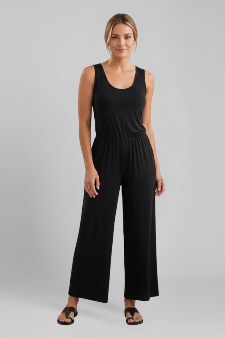 Tuta Donna Girocollo Pantaloni Wide Leg Vita Elastica