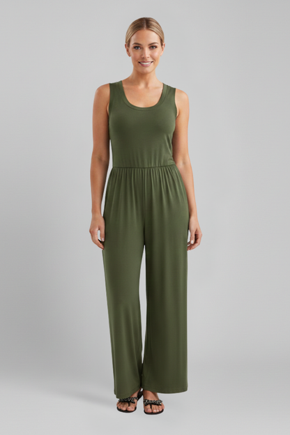 Tuta Donna Girocollo Pantaloni Wide Leg Vita Elastica