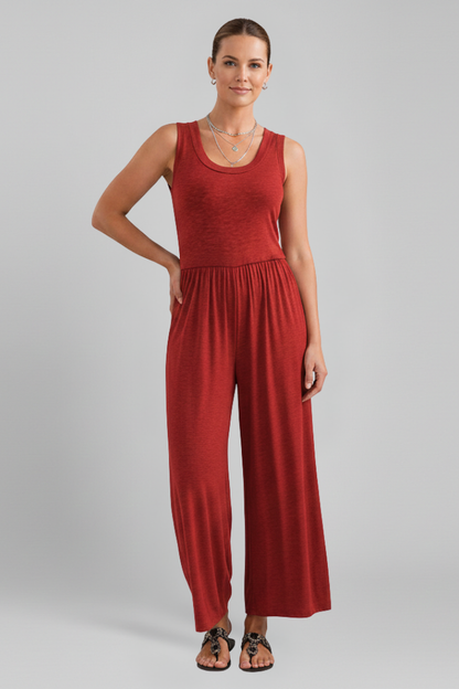 Tuta Donna Girocollo Pantaloni Wide Leg Vita Elastica