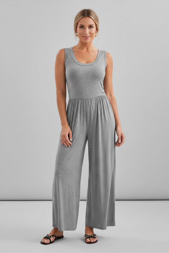 Tuta Donna Girocollo Pantaloni Wide Leg Vita Elastica
