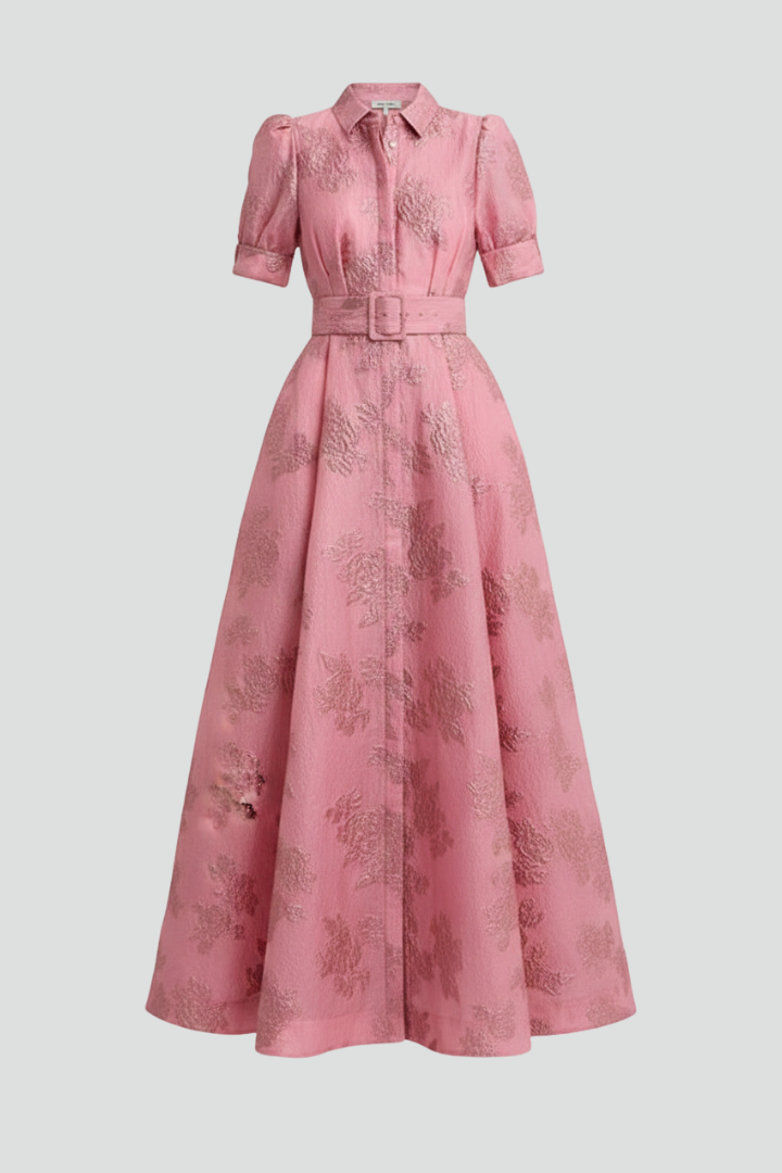 Abito Maxi Donna con Cintura e Manica Corta - Brentozzi
