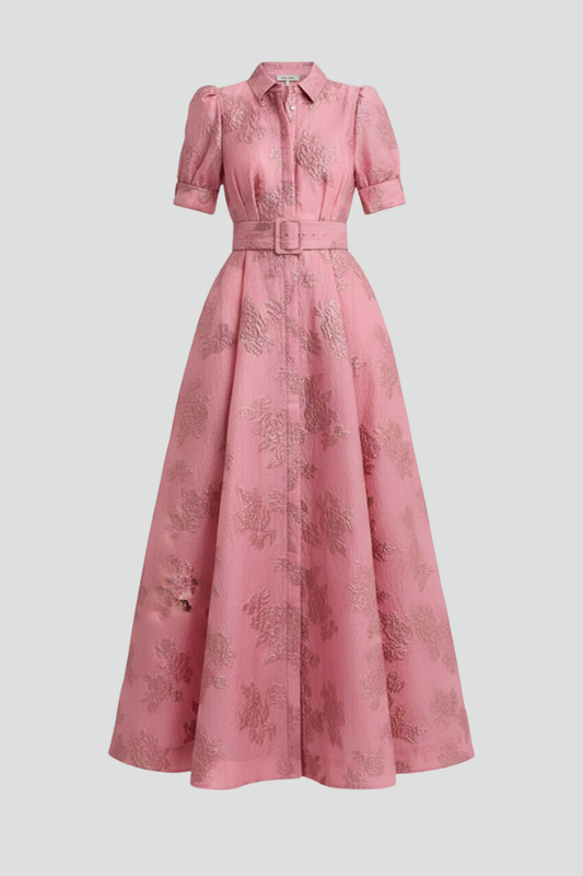 Abito Maxi Donna con Cintura e Manica Corta - Brentozzi