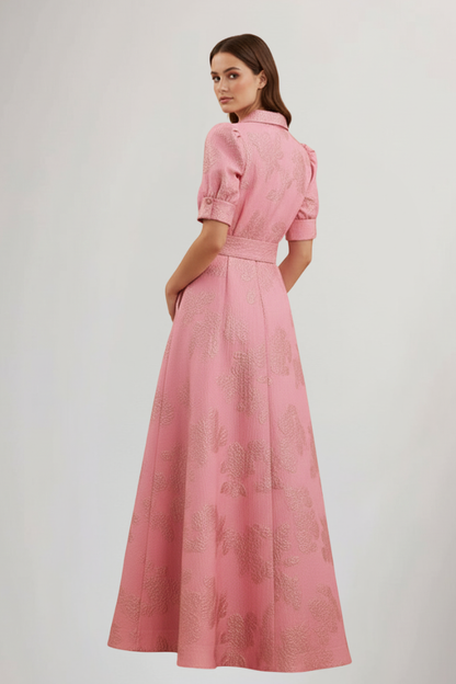 Abito Maxi Donna con Cintura e Manica Corta