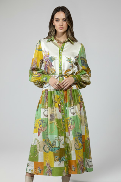 Abito Maxi Donna Scollo a V Manica Lunga