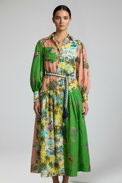 Abito Maxi Donna Scollo a V Manica Lunga