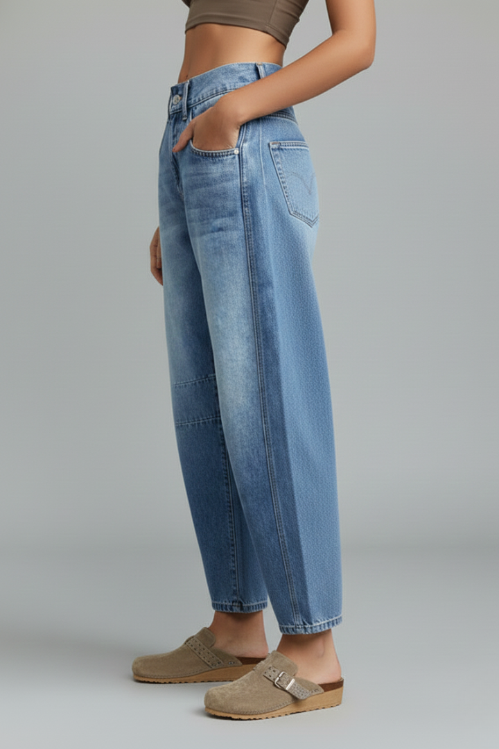 Jeans Donna Denim Casual Vita Media Chiusura Frontale