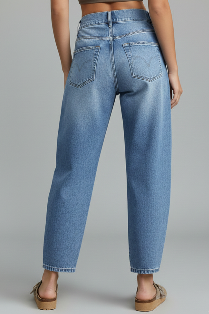 Jeans Donna Denim Casual Vita Media Chiusura Frontale
