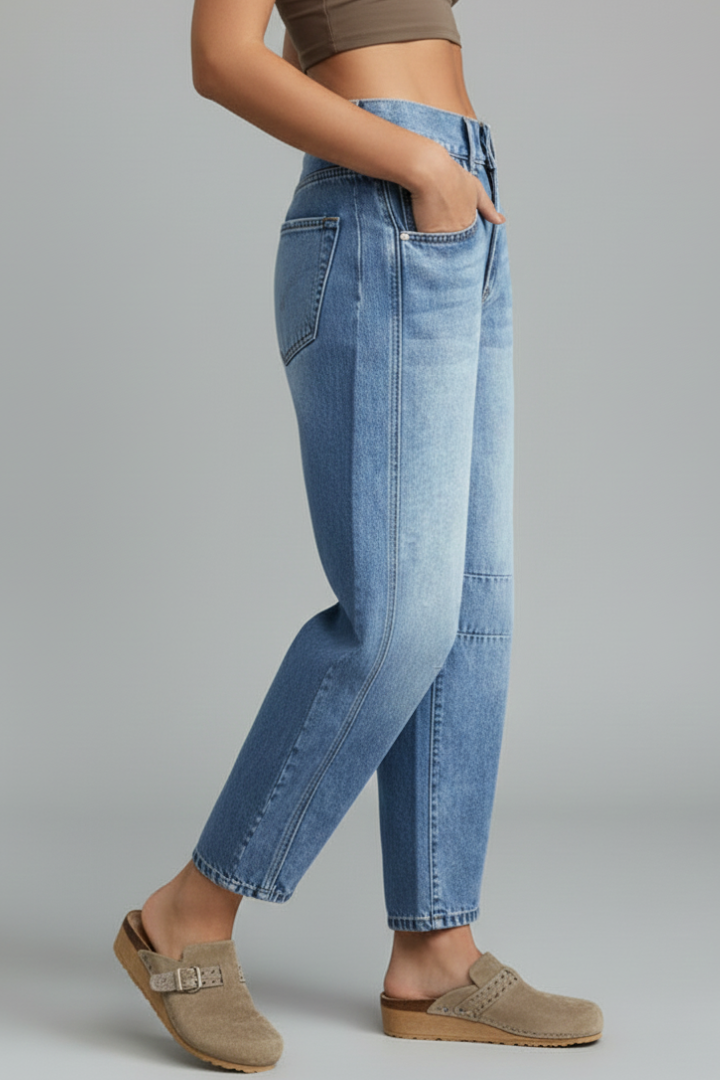 Jeans Donna Denim Casual Vita Media Chiusura Frontale