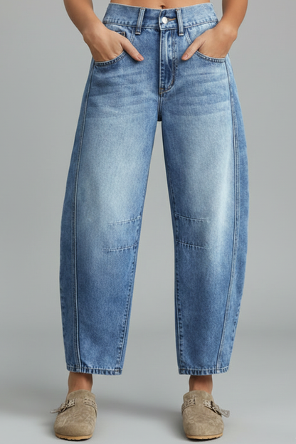 Jeans Donna Denim Casual Vita Media Chiusura Frontale