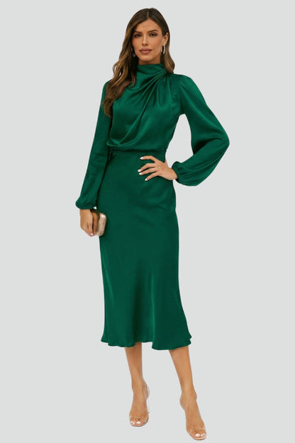 Abito Midi Donna Scollo Alto Manica Lunga