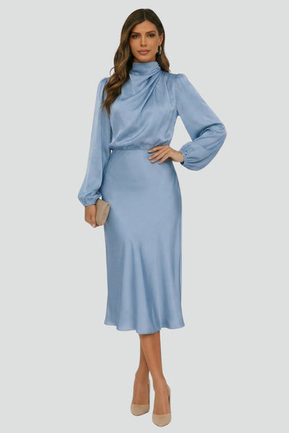 Abito Midi Donna Scollo Alto Manica Lunga