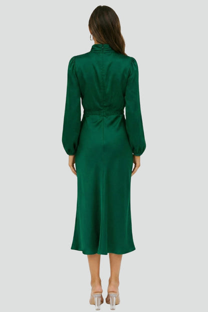 Abito Midi Donna Scollo Alto Manica Lunga
