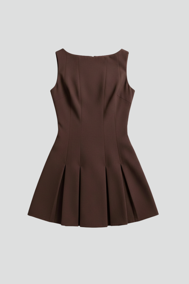 Abito Mini Donna Smanicato Gonna Plissettata - Brentozzi