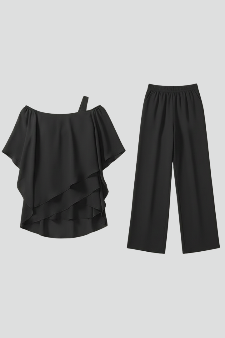 Tuta Donna Fluida Scollatura Spalle Scoperte Pantaloni Larghi - Brentozzi