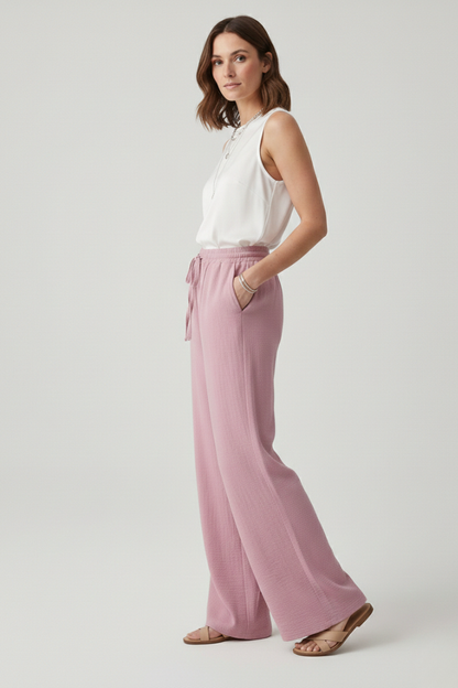 Pantaloni Palazzo Donna con Coulisse e Tasche Laterali Comodi