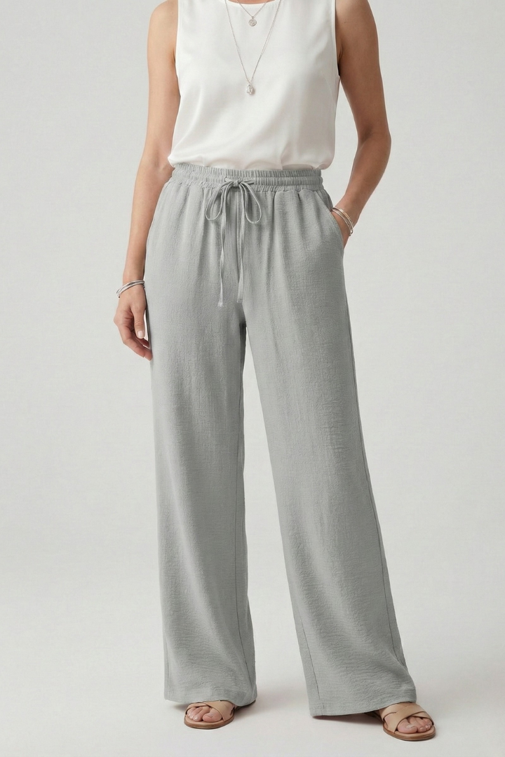 Pantaloni Palazzo Donna con Coulisse e Tasche Laterali Comodi