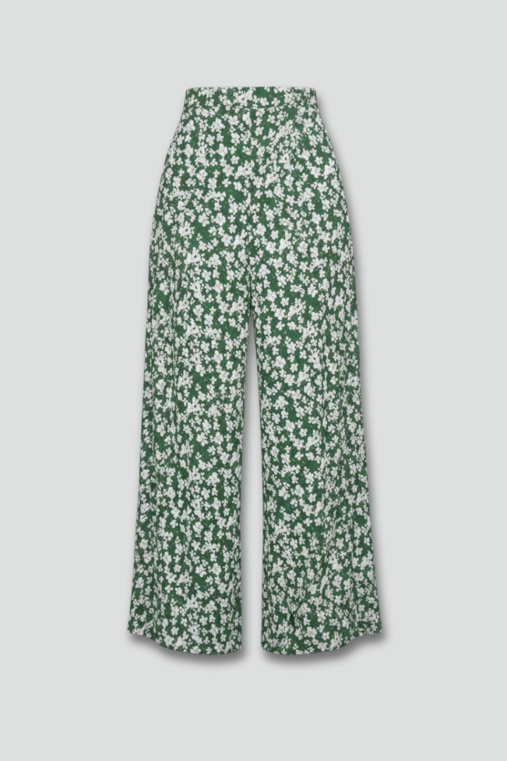 Pantaloni Palazzo Donna Tessuto Floreale Gamba Larga - Brentozzi
