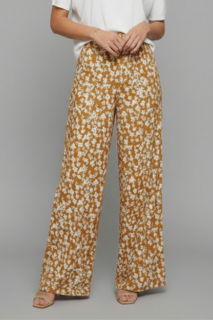 Pantaloni Palazzo Donna Tessuto Floreale Gamba Larga