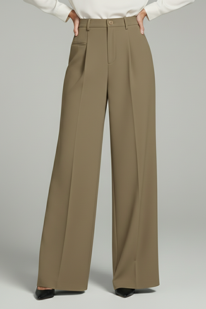Pantaloni Palazzo Donna con Pieghe Frontali e Tasche Posteriori