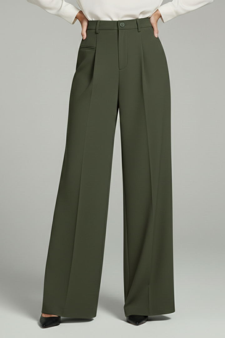 Pantaloni Palazzo Donna con Pieghe Frontali e Tasche Posteriori